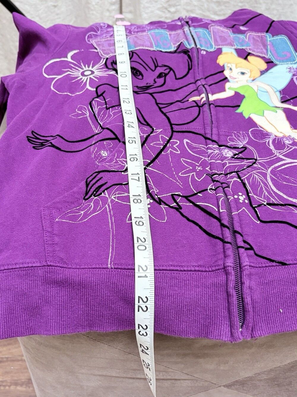 Disney Tinker Bell Purple Full Zip Hooded Hoodie Graphic Print Pockets Size L - Picture 6 of 7
